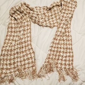 Brown and white knit scarf
